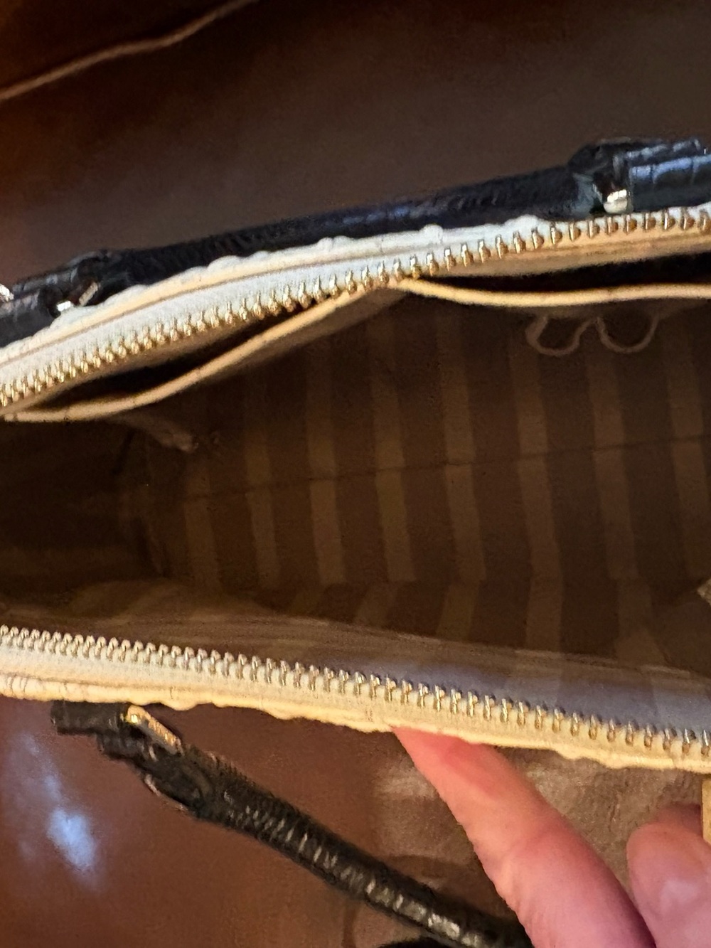 Brahmin Cream Croc-Embossed Duxbury Satchel with Black Trim and Tassel - Picture 11 of 13